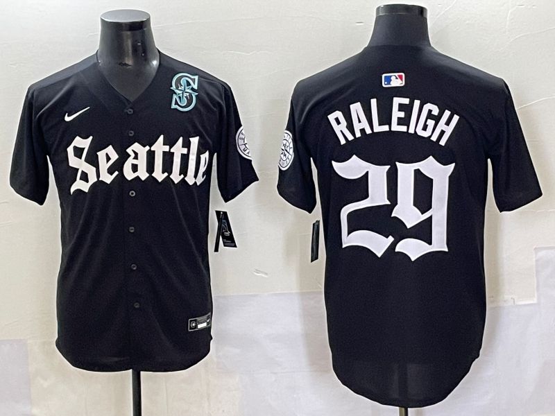 Men 2025 Seattle Mariners 29 Raleigh Black Five generations Joint Name Nike MLB Jersey style 62344